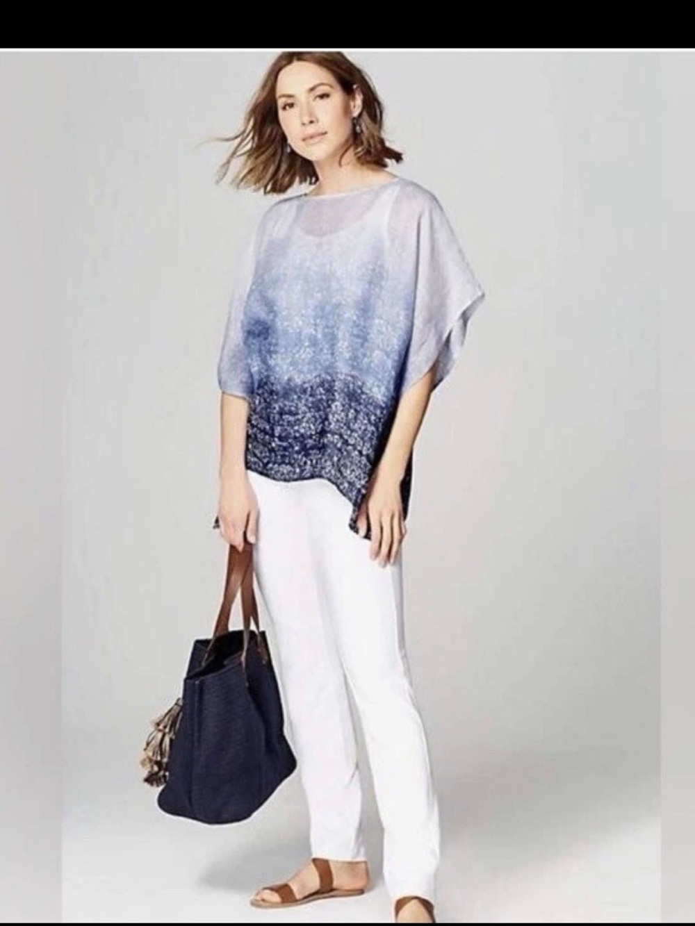 J Jill Pure Jill 100% Linen gradient Blue Overtop / poncho L/XL